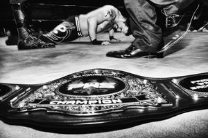 Ray XI on the mat after challenging Ryan Oshun for the PWS Championship Belt.