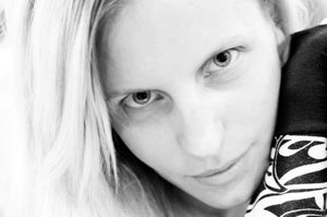Mugging around in waiting room, Bucha, Ukraine (before the invasion).  Though N, modeled professionally on