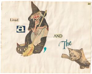 "Puss in Boots" rebus scrapbook by Helen Ardrey, page 21.