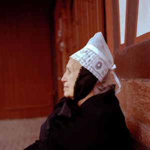 Maria Melzer with Hood for Lord's Supper, Protestant Marburger Land, Hesse, 2016. From the series: The last women in their traditional peasant garbs
