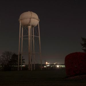 Water Tower and a Red Bush