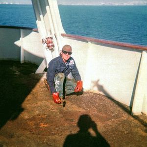 Self-portrait (shadow) and the man who sexually abused me, 1970