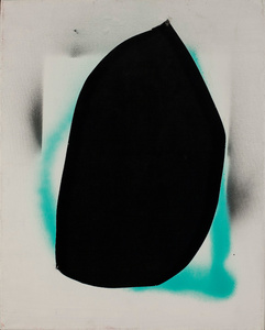 Teal spray on raw canvas. 20x24