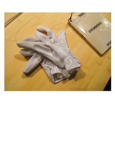 Plate 2:  Two gloves and Ed Ruscha's artist's book "NINE SWIMMING POOLS and A Broken Glass," 1968, photo 2006-LK.