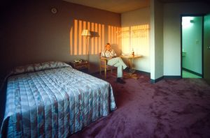 Self-portrait, motel room on the road, somewhere USA, 1982