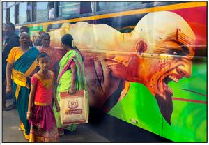Passengers alighting from an interstate bus