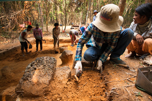 ADF’s archeologist, Many Norng, works at an excavation site at Phnom Kulen. Siem Reap Province, Cambodia.