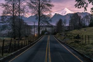 Winter view of Carhuello road during sunset