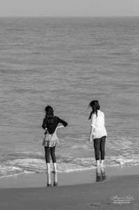 Two girls looking out to sea, Clacton-on-Sea