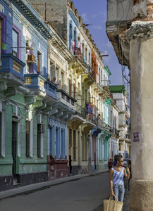 Painted colonial fascades in Old Havana.