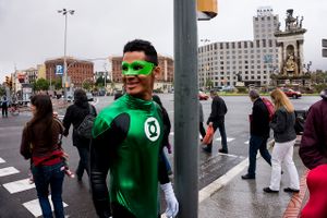 Green Lantern walking on the streets. Barcelona. 2016