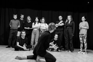 Laboratory curator Nina Khyzhna leads a physical theater training