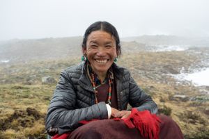 Karama Chojzoum from Karang takes a break from the caterpillar search. Upper Dolpo, Nepal, June 2017.