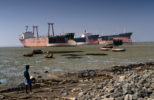 Tanker ships in the process of being recycled, Near Chittagong, Bangladesh