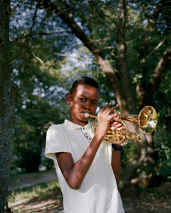 Raymond, young trumpeter of the kimbanguist fanfare // Georges-Valbon Park - La Courneuve // August 2019