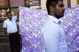 Fabric salesman in Kandy, Sri Lanka