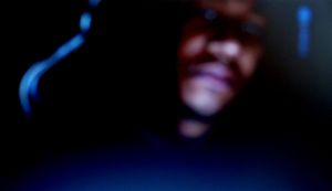 In front of the blue