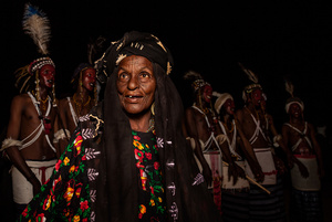 Under the direction of a female tribe elder, Wodaabe men are performing for the tribeswomen during the Gerewol Festival, Abalak, Niger