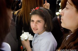 Armenia Yerevan,  girl at the commemoration  at the Genocide  Memorial    © Bert Spiertz