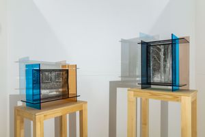 Viewfinder Clash #10 & Viewfinder Clash #6, 2020-2021 Modules from transparent colored Acrylic, Gelatin Silver print on glass, 38 x 28 x 18.5 cm; 38 x 30 x 18.5 cm