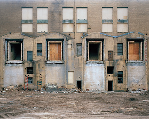 Remains of the garbage incinerator, Department of Sanitation, 459 North Henry Street, Greenpoint, Brooklyn, looking east
