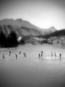 Morning winter excercising for school kids at Celerina Switzerland