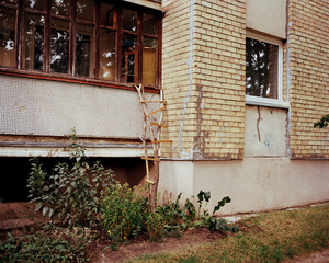 Cat stairs on a typical white brick housing project from Soviet times in the soviet district Šilainiai in Kaunas, Lithuania, September 2015. Most of these districts are north of the city center, between the downtown area and the Vilnius-Kaunas-Klaipėda.