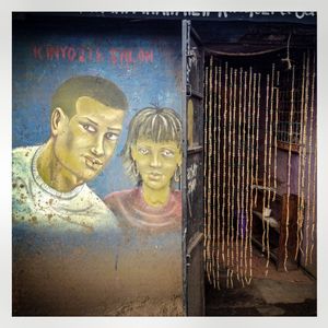 A barber's shop in Kibera. The Kibera slum is the largest slum in Nairobi with around half a million inhabitants.