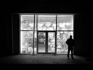 chandelier store at midnight