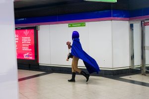 Masked heroe at the subway. Madrid 2016