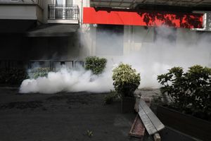 Tear gas thrown by riot police is pictured during clashes between demonstrators and police near Taksim Square in Istanbul, Turkey on Tuesday, June 11, 2013.