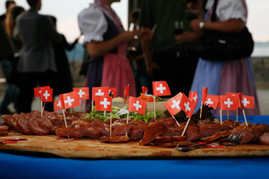 Cheese and sausages; dining reception; Réception, Chateau de Gruyères;