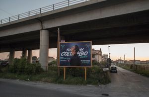 A billboard promoting the new album of Tony Colombo's new record in Afragola.