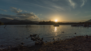 Sun setting over Derwentwater, The Lake District. UK