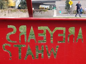 detail of  'Are Years What? (for Marianne Moore),' a sculpture by Mark di Suvero, Hirshhorn Museum Sculpture Garden, Washington, DC, 2015,
