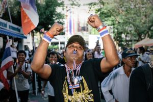 Anti-government protesters at a street demonstration in Bangkok.