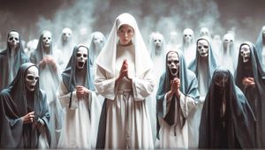 Nun between ghosts.