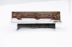 Three brown benches in snow, Helsinki, 2010