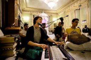 Kirtaniyas who perform at the festival itself, also take turns leading Kirtans in the temple room.