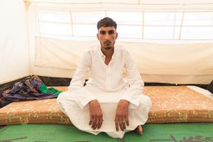 Kemal is one of the very few young men in the informal camp in Neaime. Jordan denies entry to single men of military age for the fear they may be or have been combatants. Kemal and his family entered through unofficial border points. Refugees who are intercepted by Jordanian authorities are admitted to one of the refugee camps. © David Brunetti