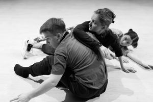 Laboratory curator Nina Khyzhna leads a physical theater training