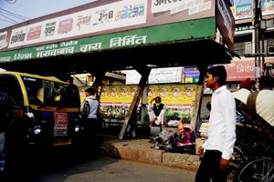 Information and Communication Posters for Polio vaccination awareness at a bus stop in Moradabad, Uttar Pradesh