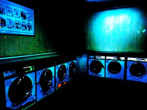 "OUT AT NIGHT" or "Nächtlicher Waschsalon" "Laundry Washing Saloon at Night"