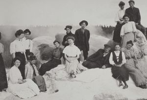 Early visitors on Grotto Geyser cone;