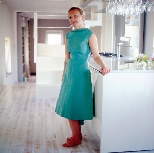 Green dress in taffeta