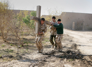 MEMORIAL FOR THE FALLEN. FORWARD OPERATING BASE NOLAY, HELMAND, AFGHANISTAN 2008