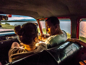 Lisa and Alfredo in a Taxi