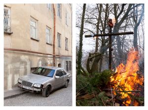 Car without bumper / Bonfire