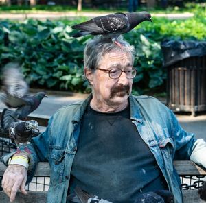 The Bird Man in Washington Square Park.