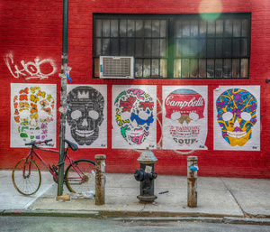 Skull art on the side of a diner.